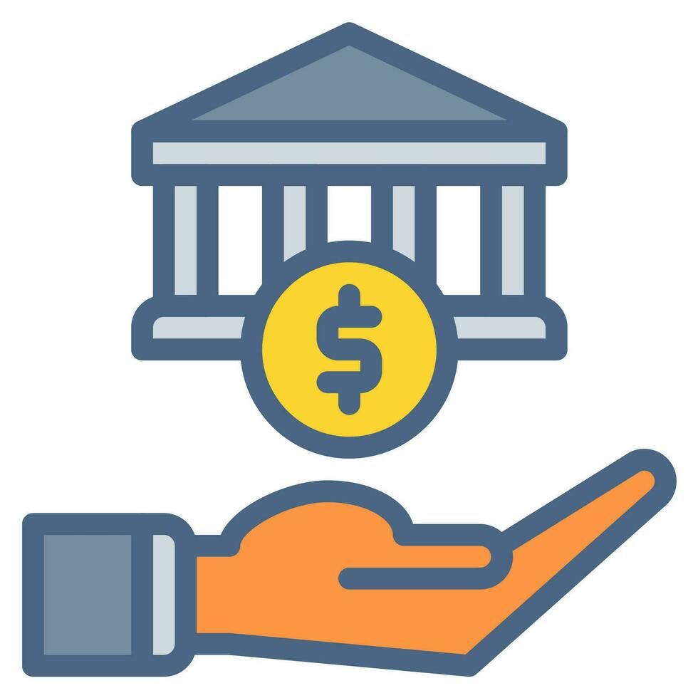 banco y mano icono contorno negro estilo o logo ilustración. negocio y Finanzas íconos vector