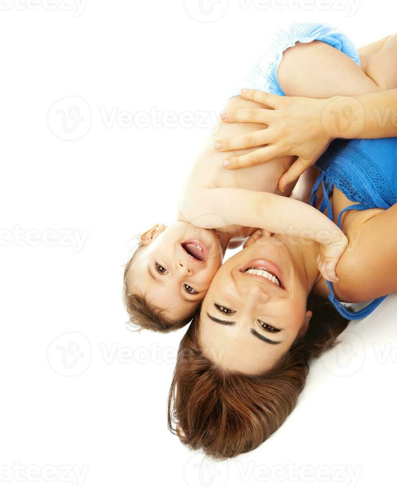 Little baby with mother isolated on white background photo