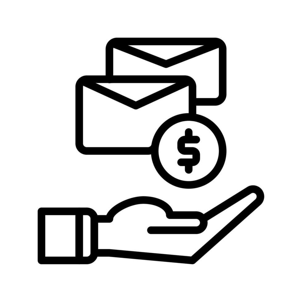 envelope and hand icon outline black style. Business and finance icons vector