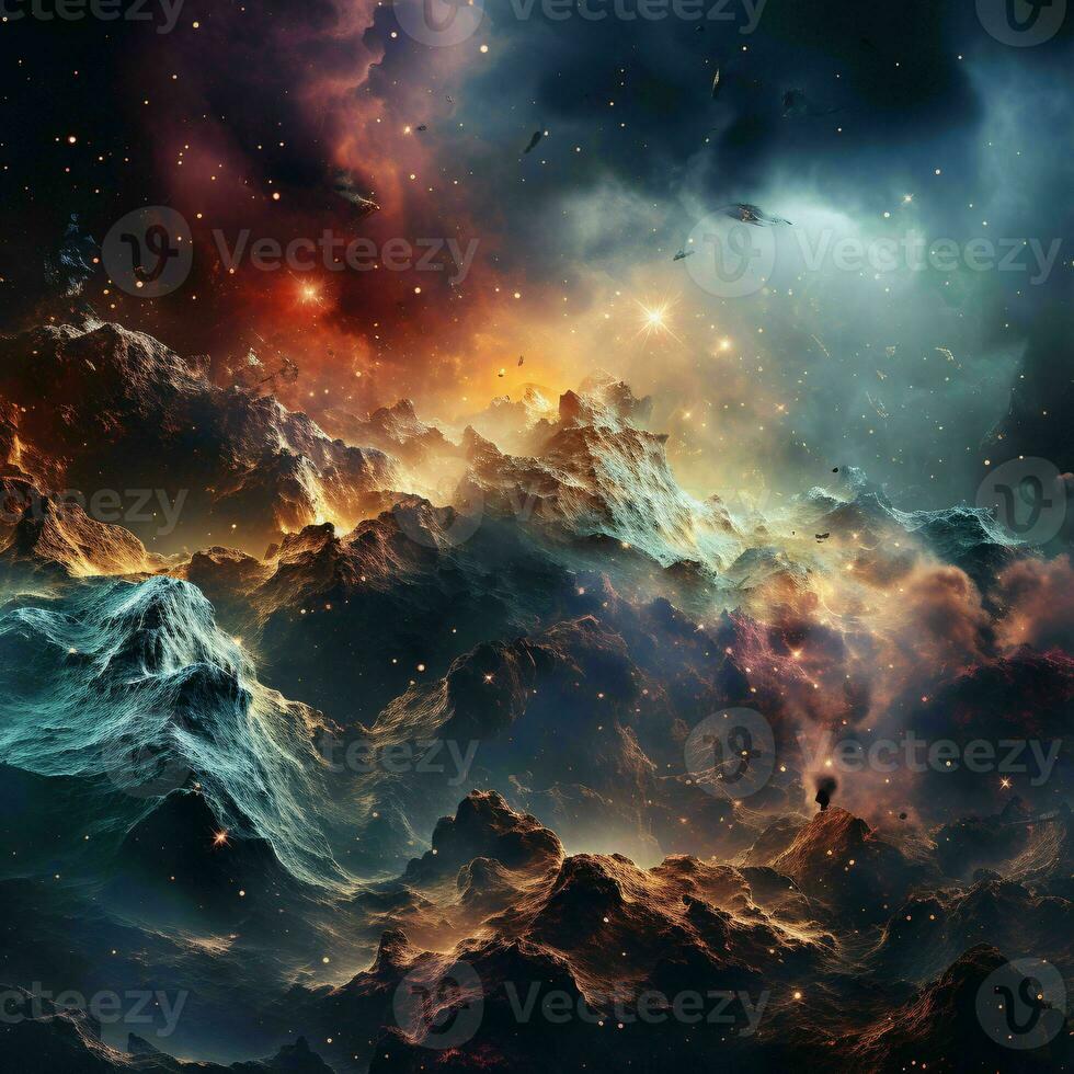 AI generated Colorful Space Background with Nebula, Galaxies, and Planets. Starry Cosmos Background. Generative AI photo