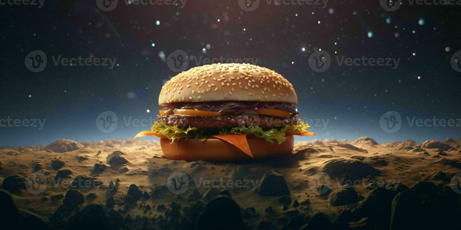 AI generated A Delicious Burger with Universe Background. Hamburger. AI Generative photo