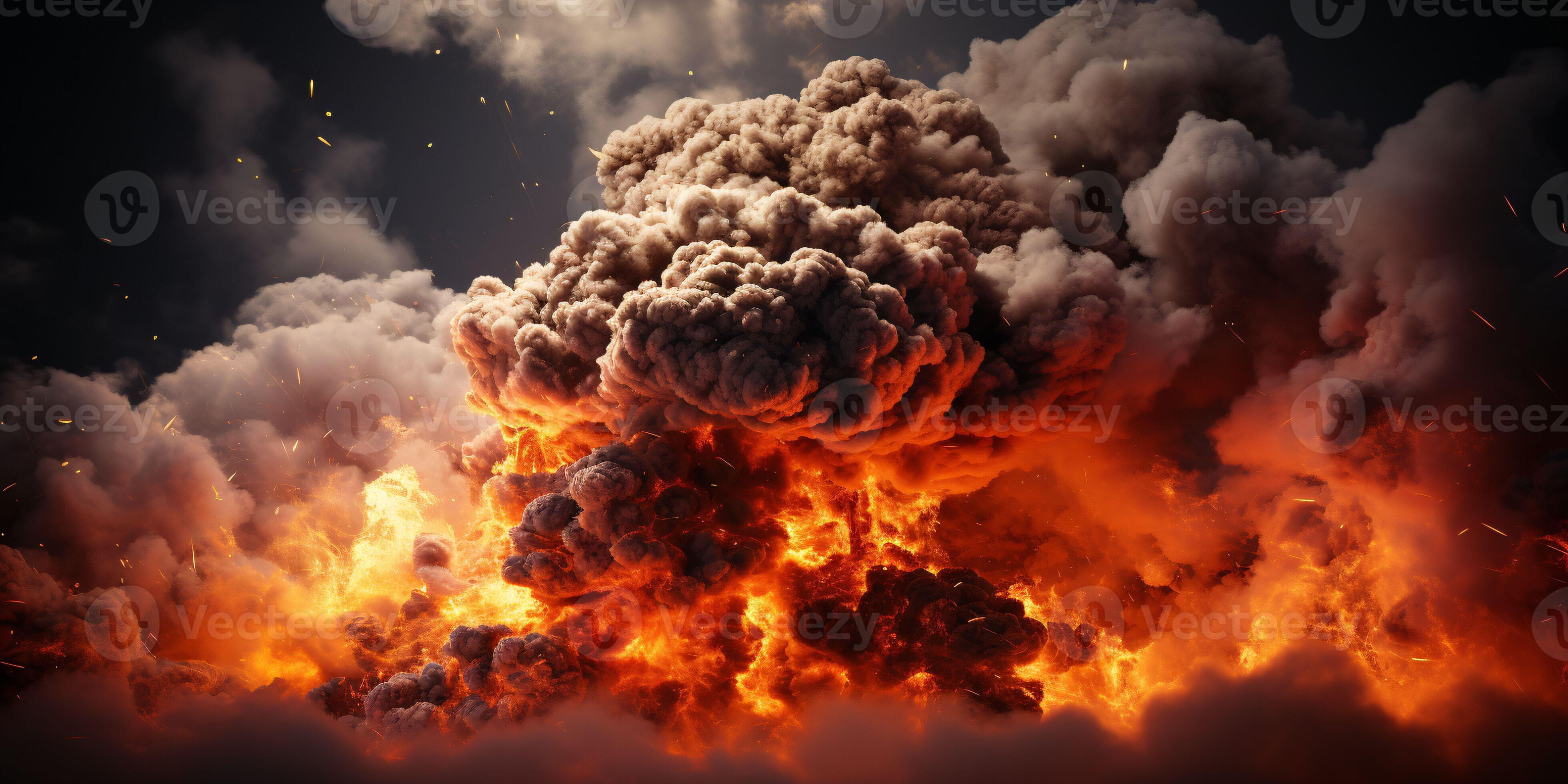 AI generated Explosion Effect. Fire Blast Landscape. Generative AI