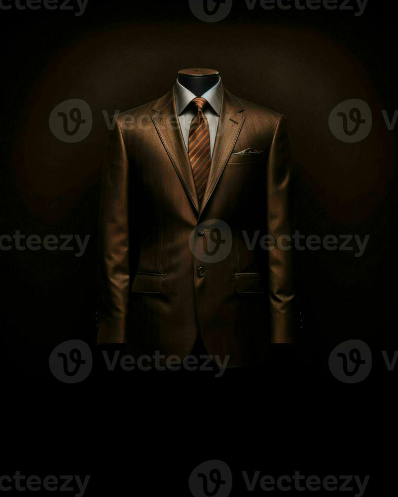 AI generated Elegant Brown Men's Suit Isolated on Black Background. Generative AI photo