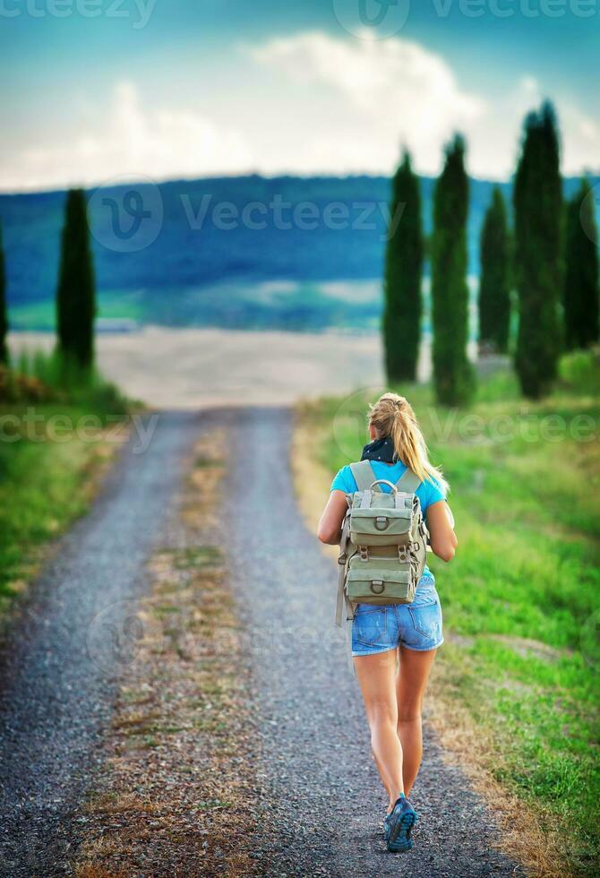 Young backpacker traveling along Europe photo