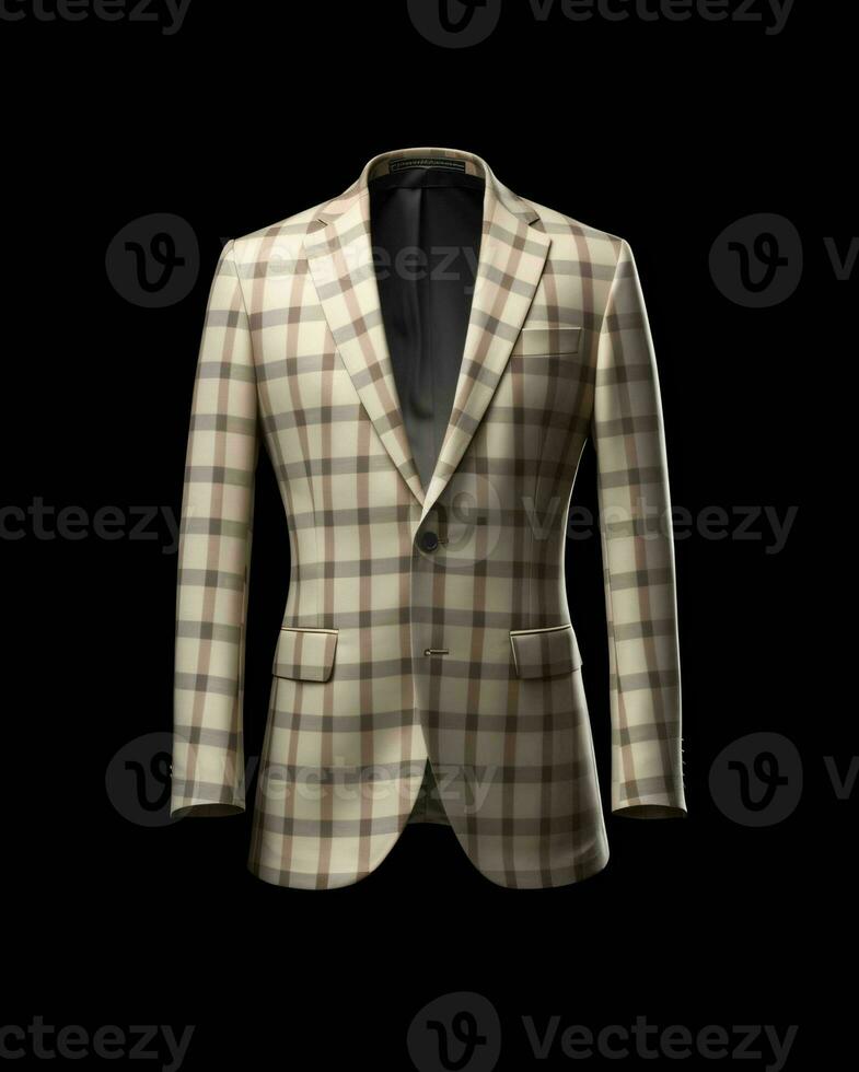 AI generated Elegant Beige Men's Suit with Gingham Motif Isolated on Black Background. Generative AI photo