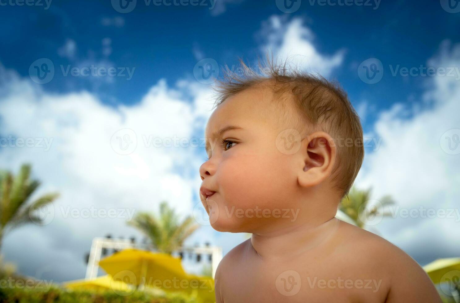 Cute little baby outdoors photo