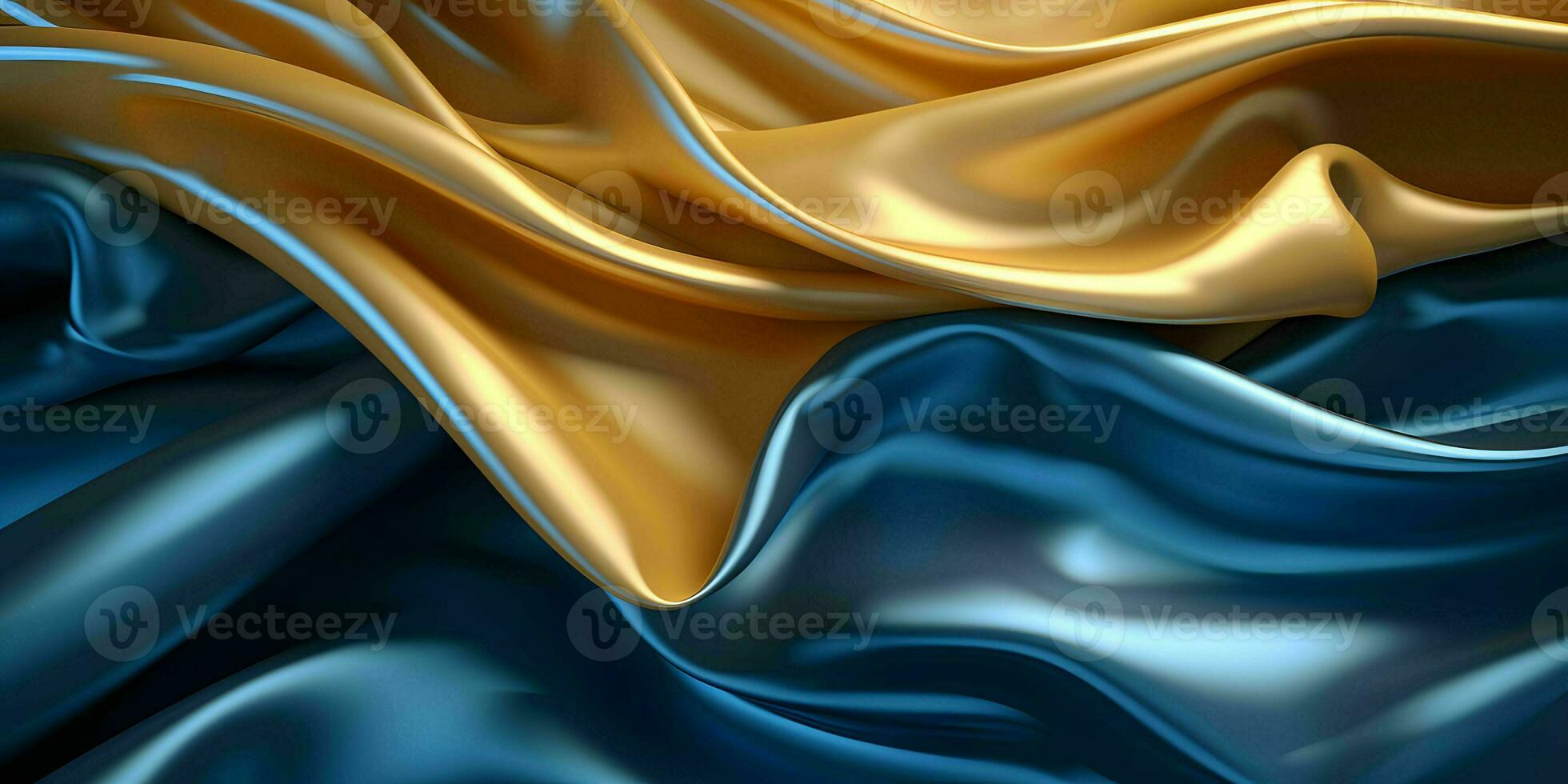 AI generated Luxurious Blue and Gold Silk Fabric Background. Generative AI photo