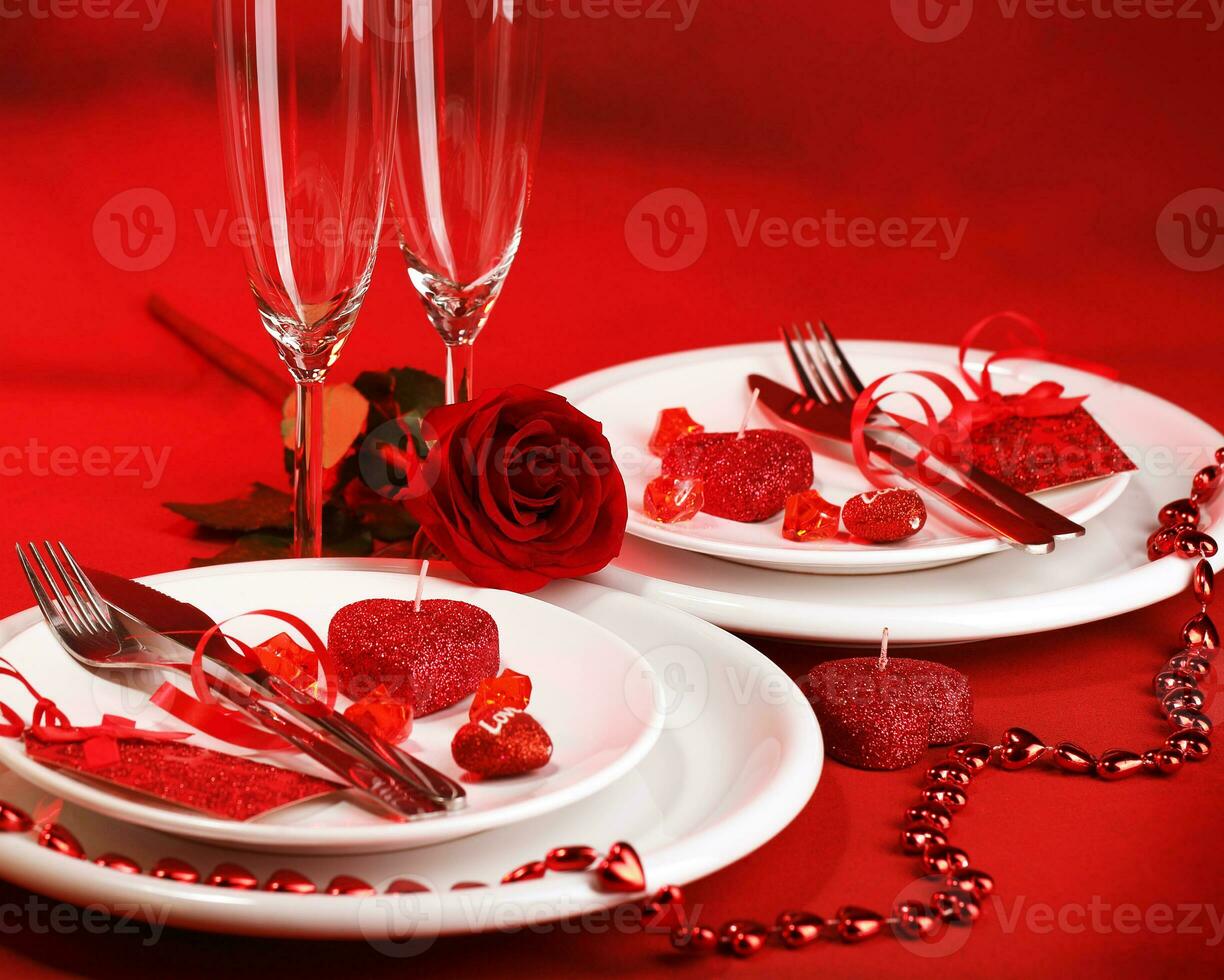 Romantic dinner with decorations photo