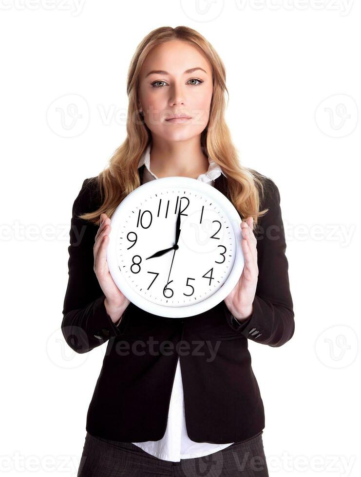 Business woman with big clock photo