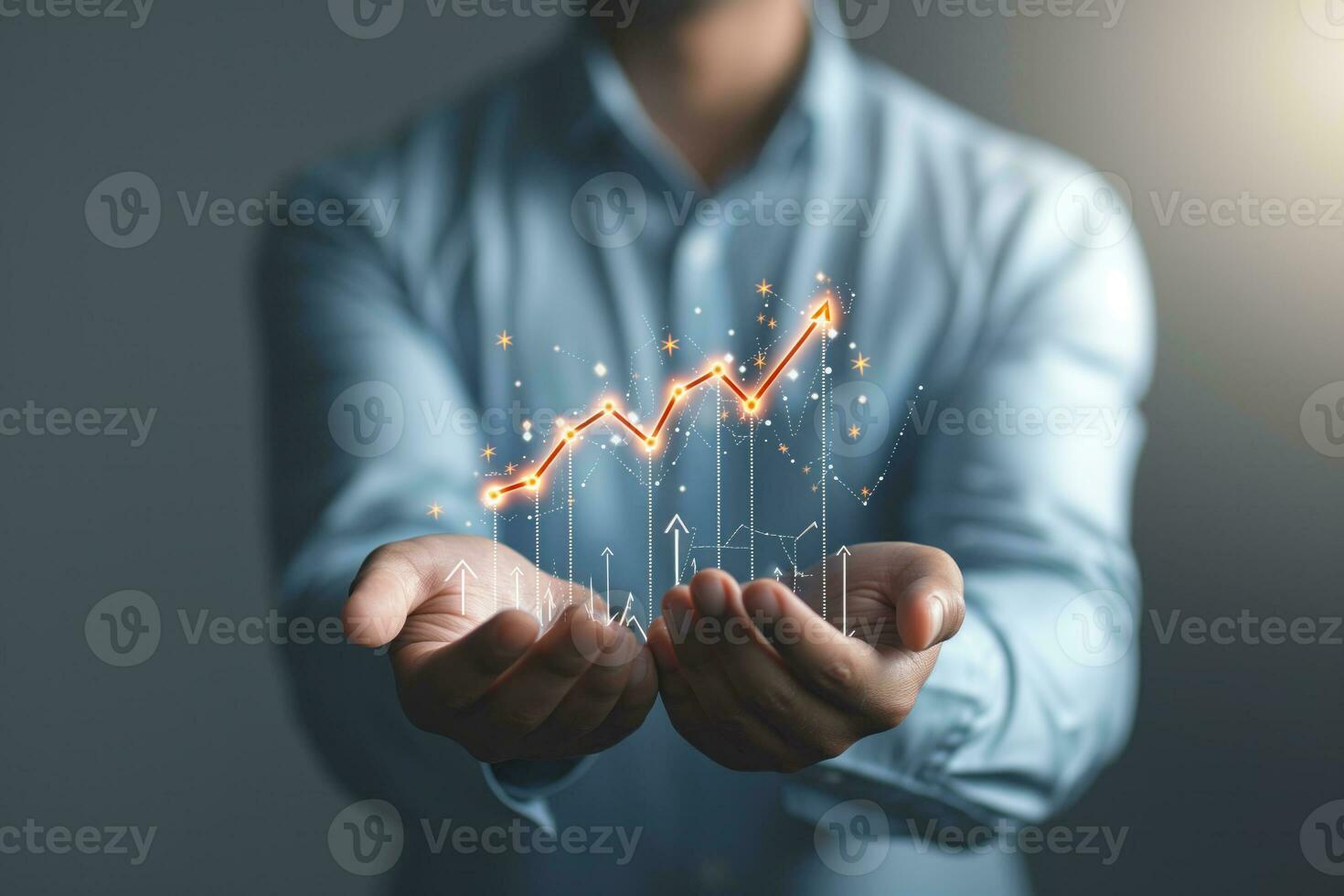 AI generated A businessman holding an upward-trending graph photo