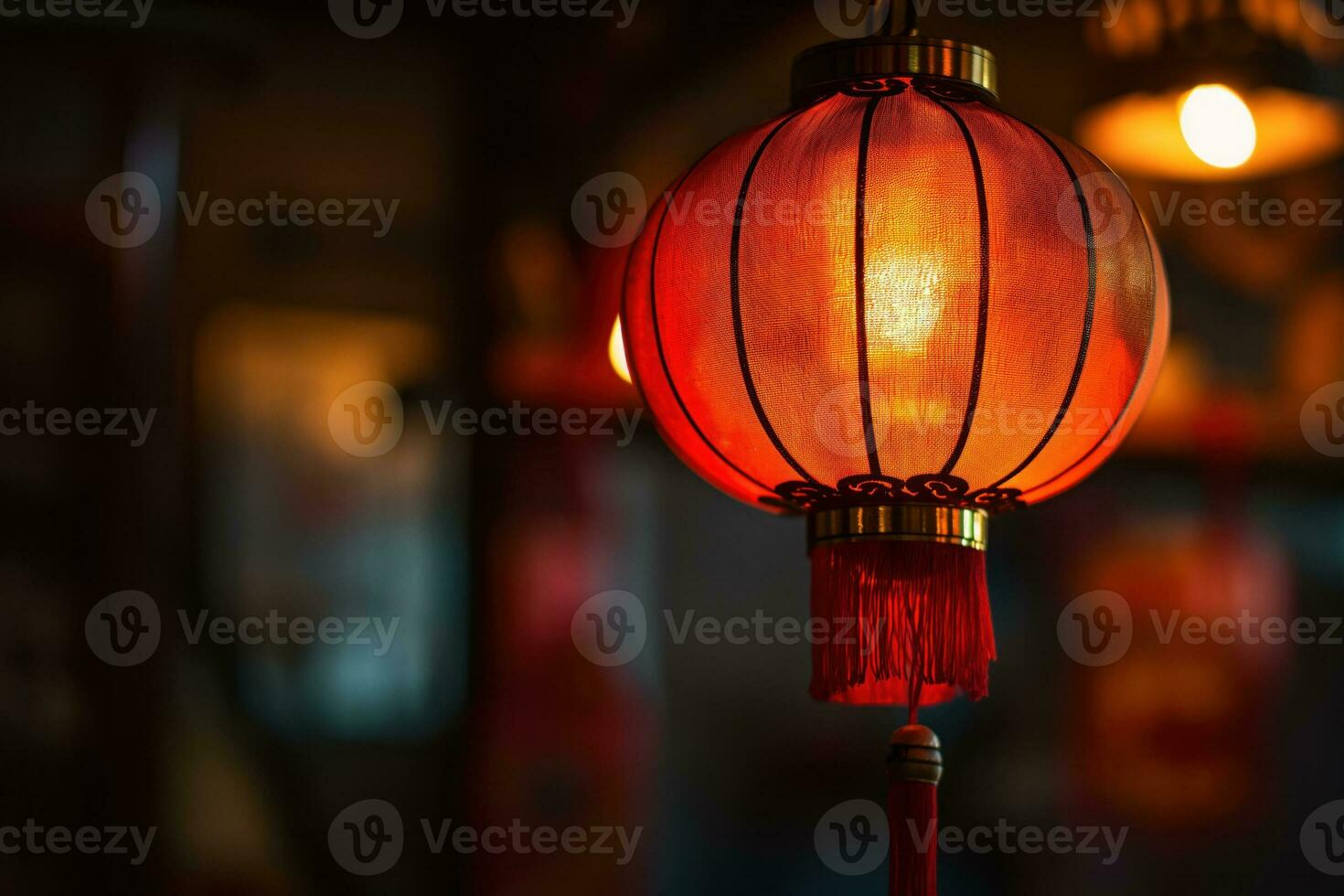 AI generated A Chinese lantern in the night with copy space photo