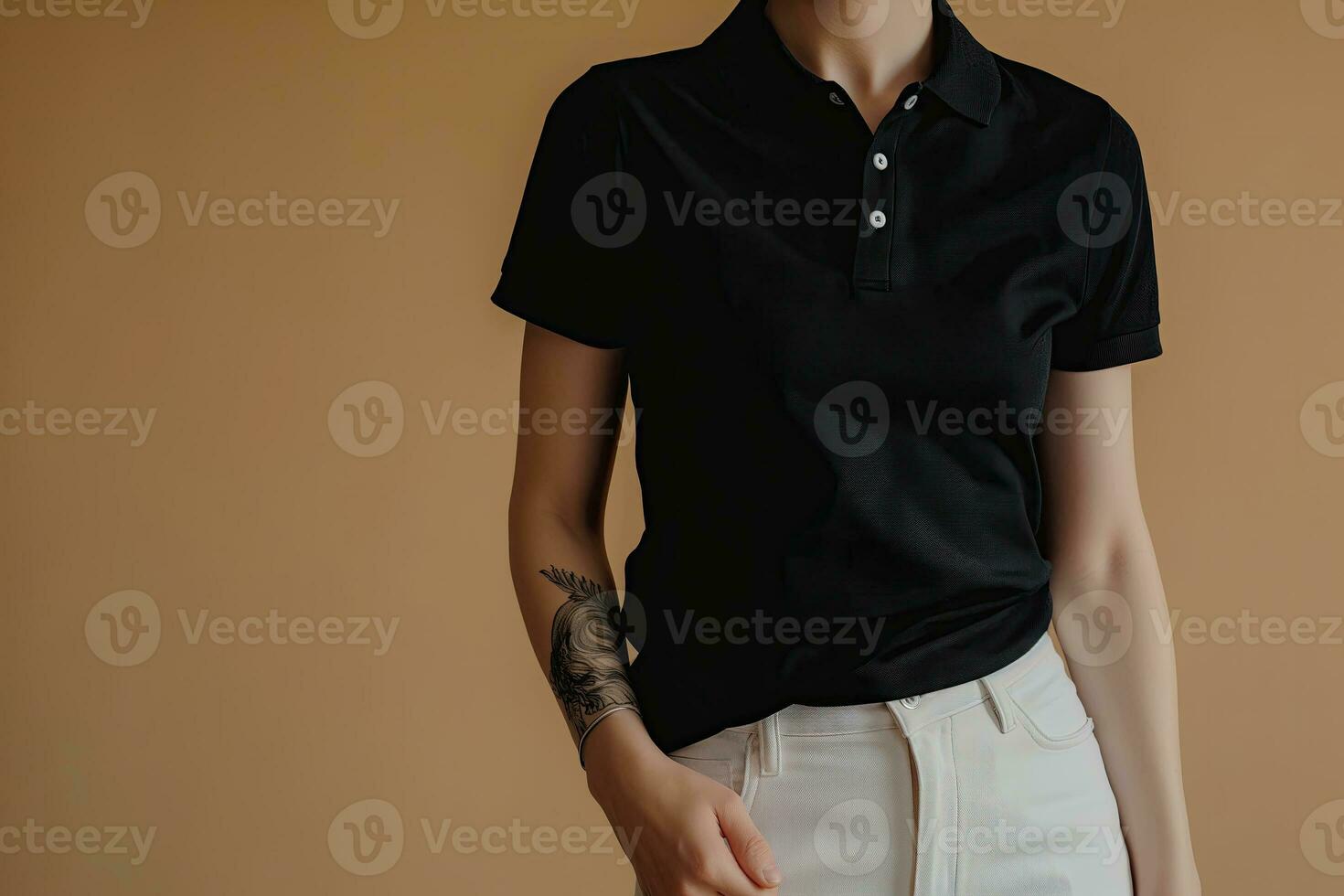 AI generated Modern black polo shirt on model for design mockup photo