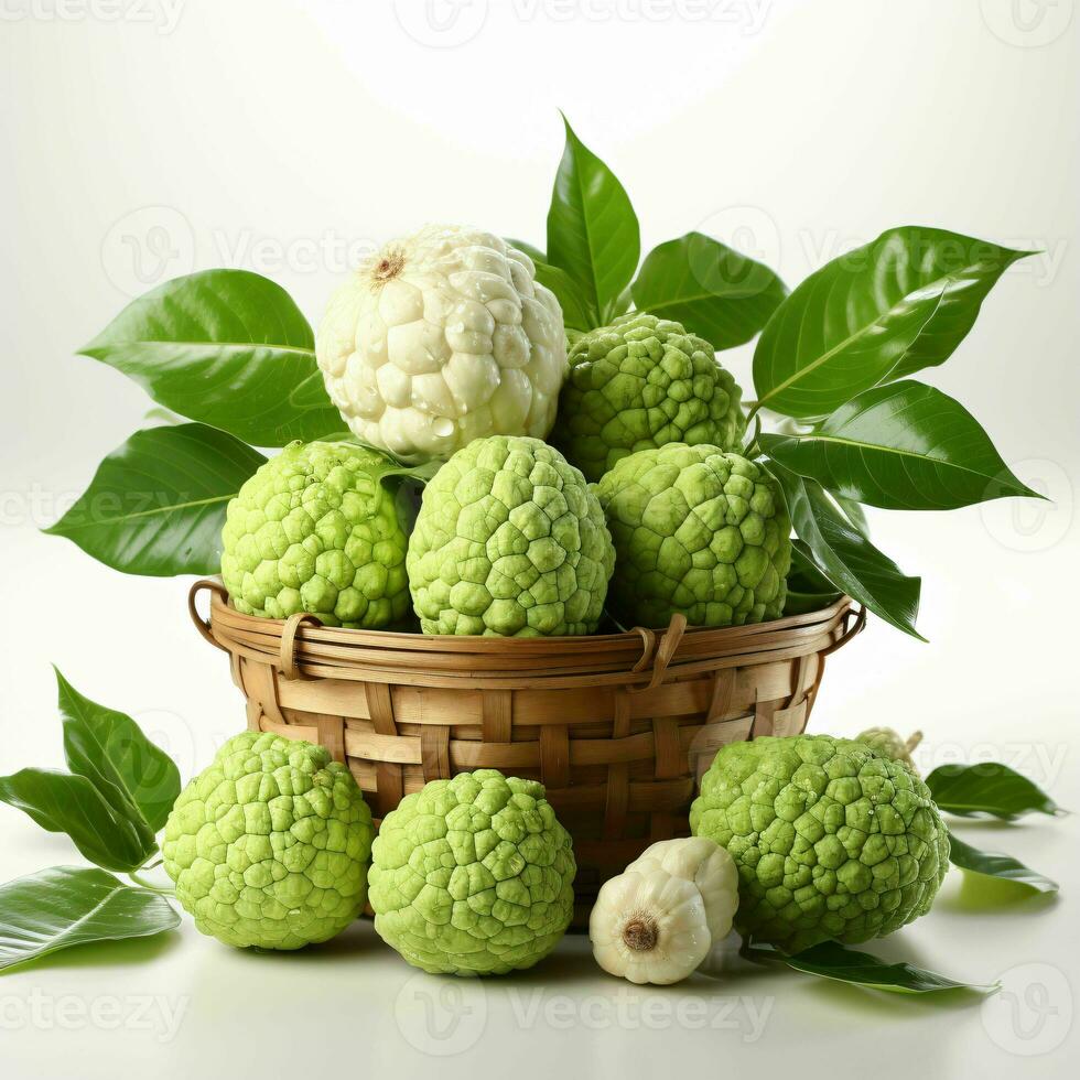 AI generated Fresh Custard Apples in a Basket. Sugar Apple. Healthy Fruit. Generative AI photo
