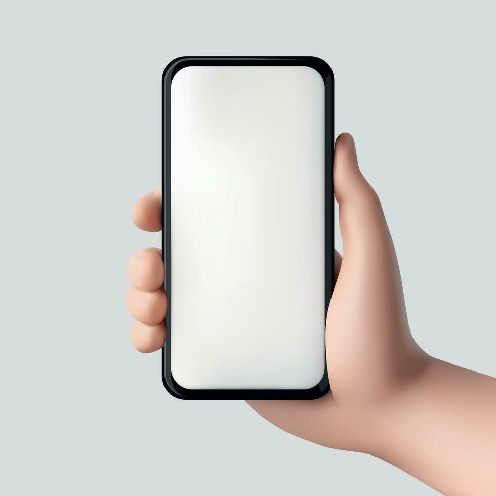 3d Cartoon hand holding mobile smart phone. vector
