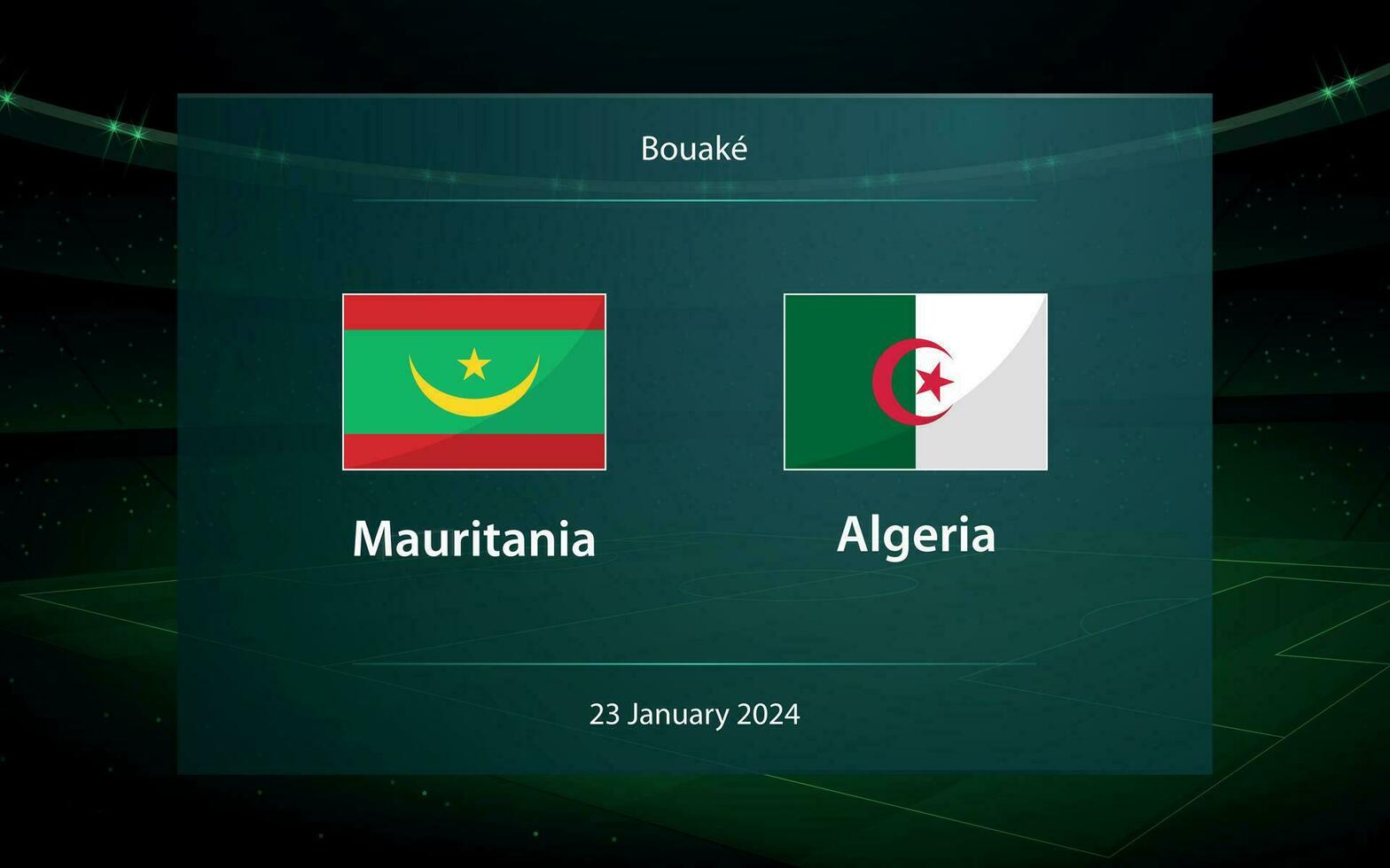 Mauritania vs Algeria. Football scoreboard broadcast graphic vector