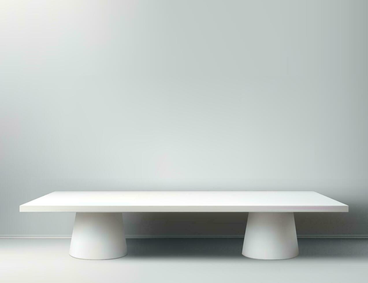 Empty white studio room with blank table podium. vector