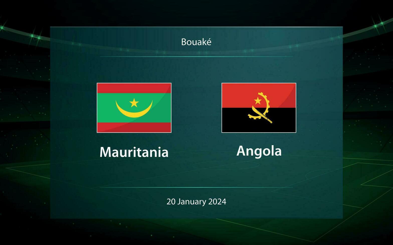 Mauritania vs Angola. Football scoreboard broadcast graphic vector