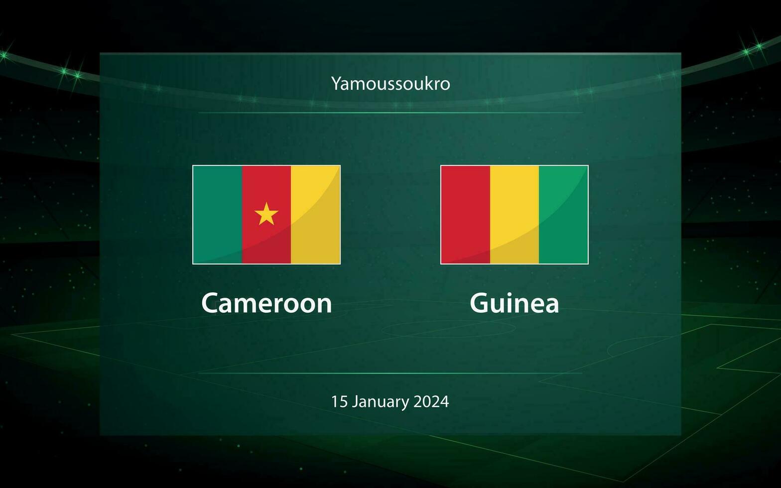 Cameroon vs Guinea. Football scoreboard broadcast graphic vector
