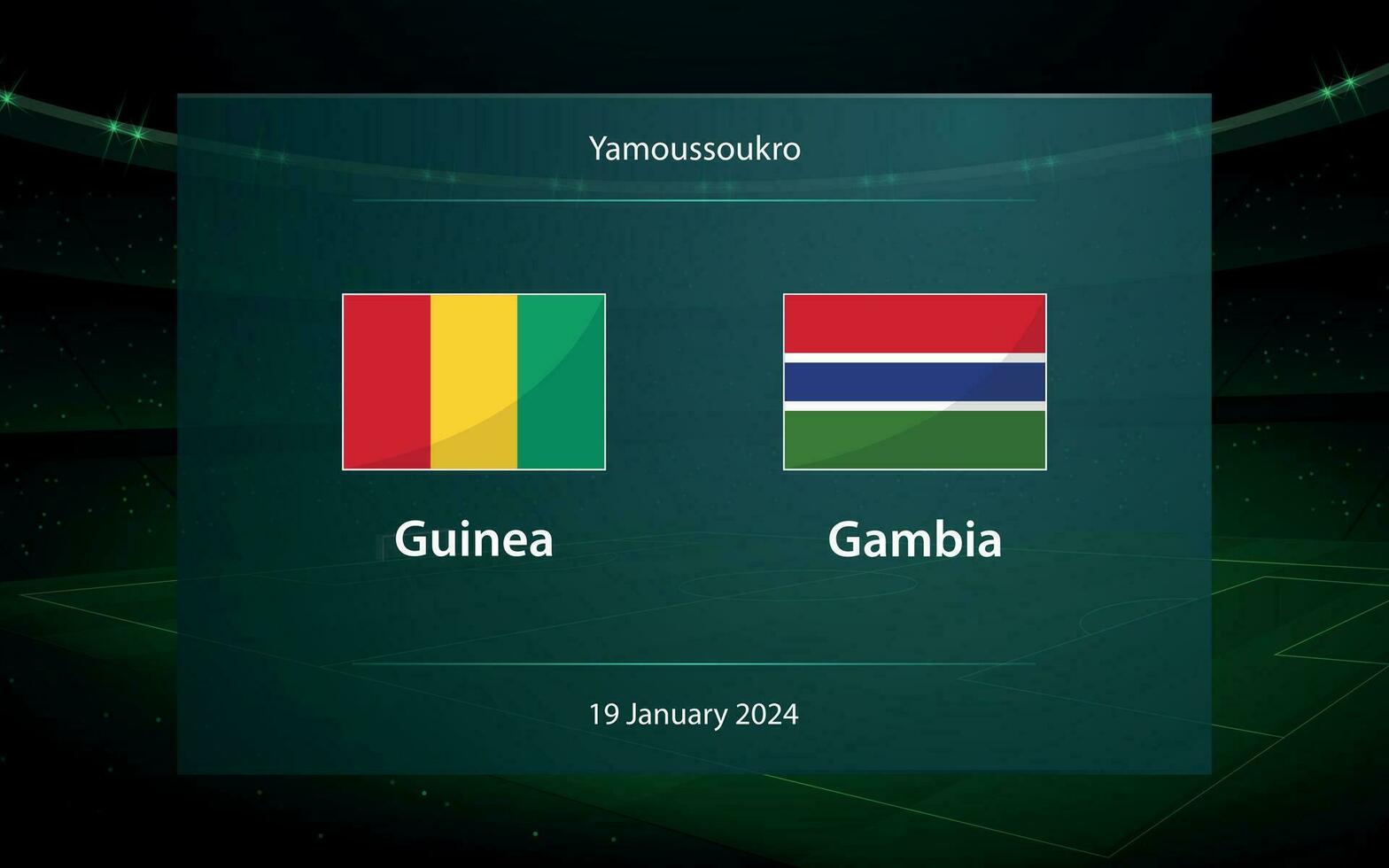 Guinea vs Gambia. Football scoreboard broadcast graphic vector
