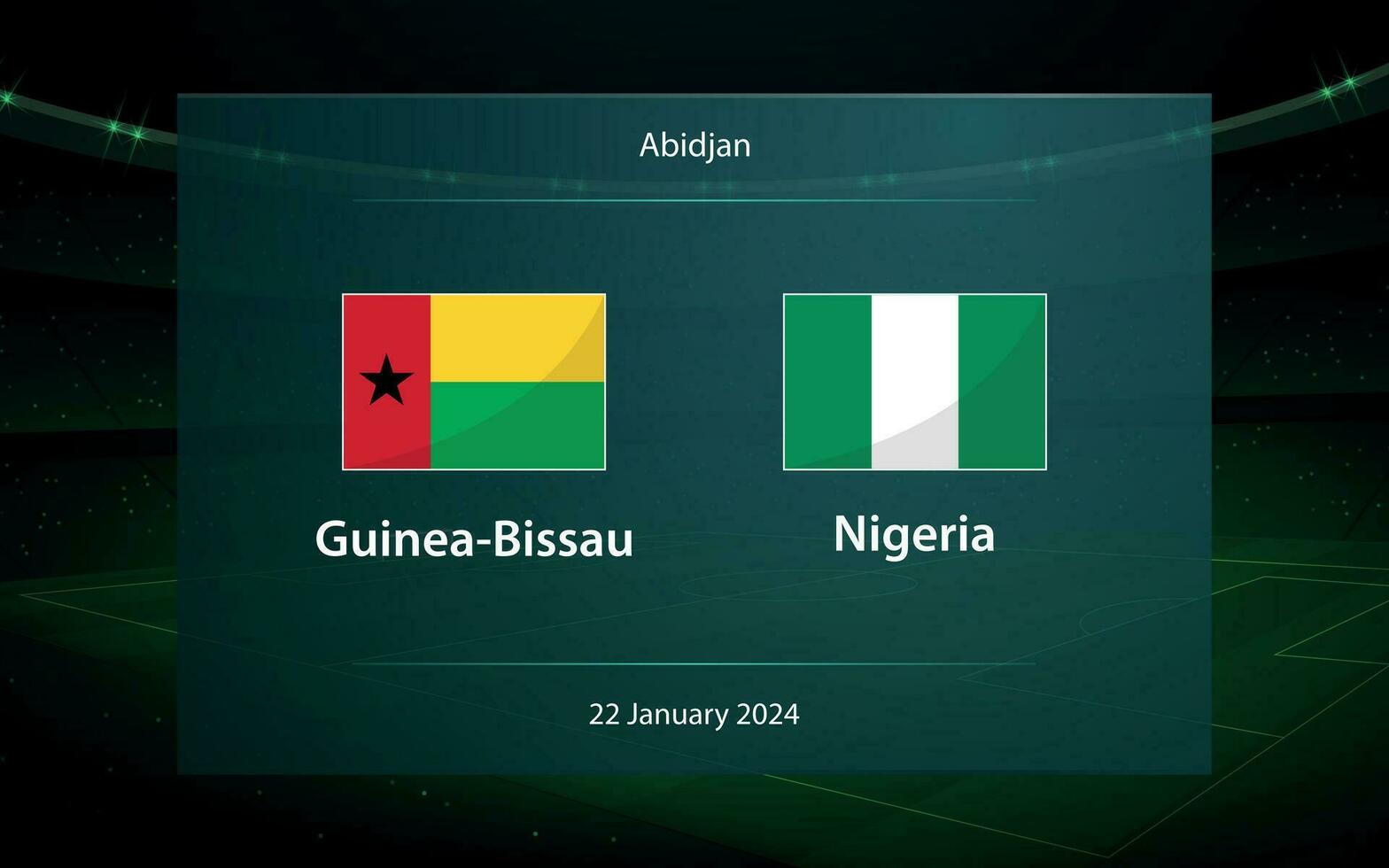 Guinea-Bissau vs Nigeria. Football scoreboard broadcast graphic vector
