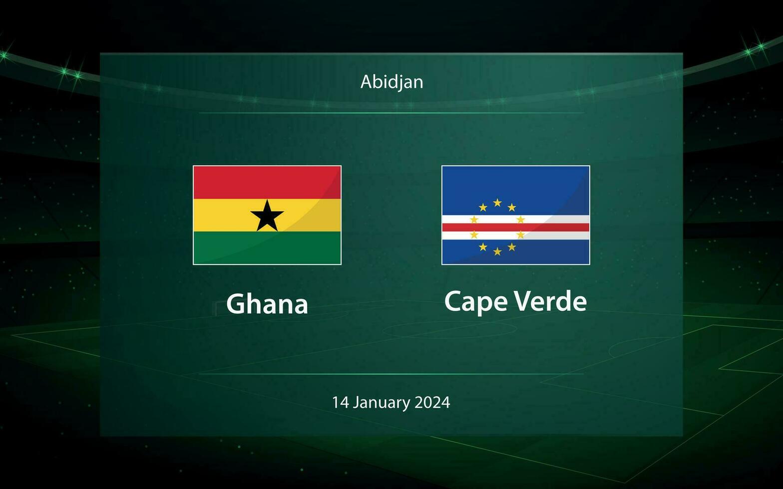 Ghana vs Cape Verde. Football scoreboard broadcast graphic vector