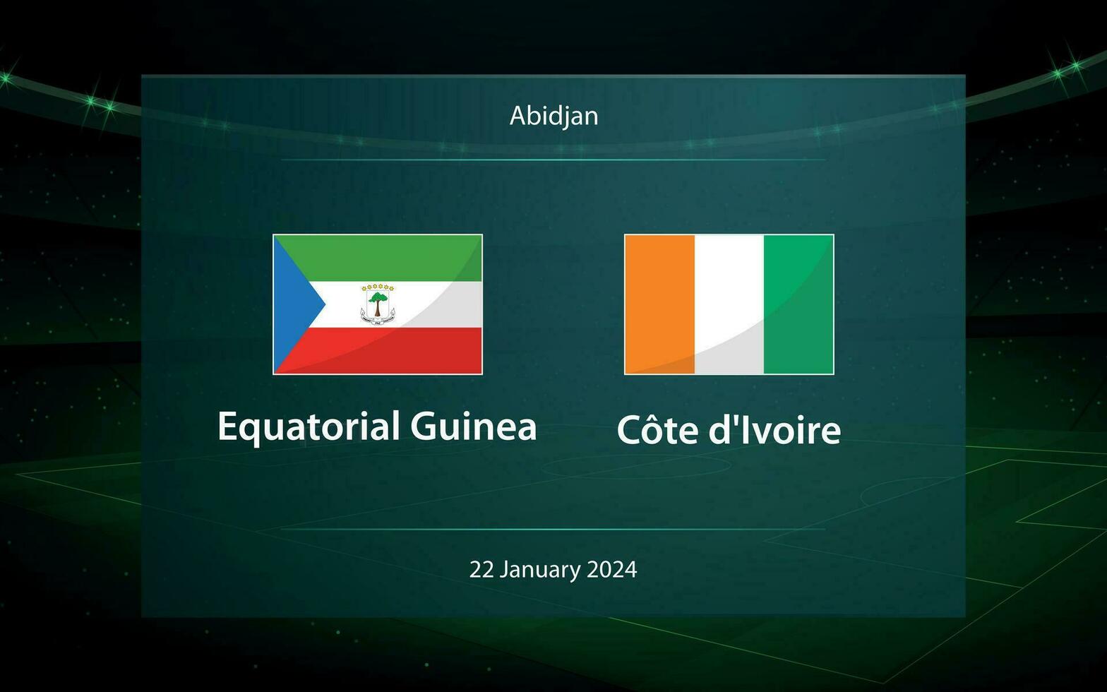 Equatorial Guinea vs Ivory Coast. Football scoreboard broadcast graphic vector