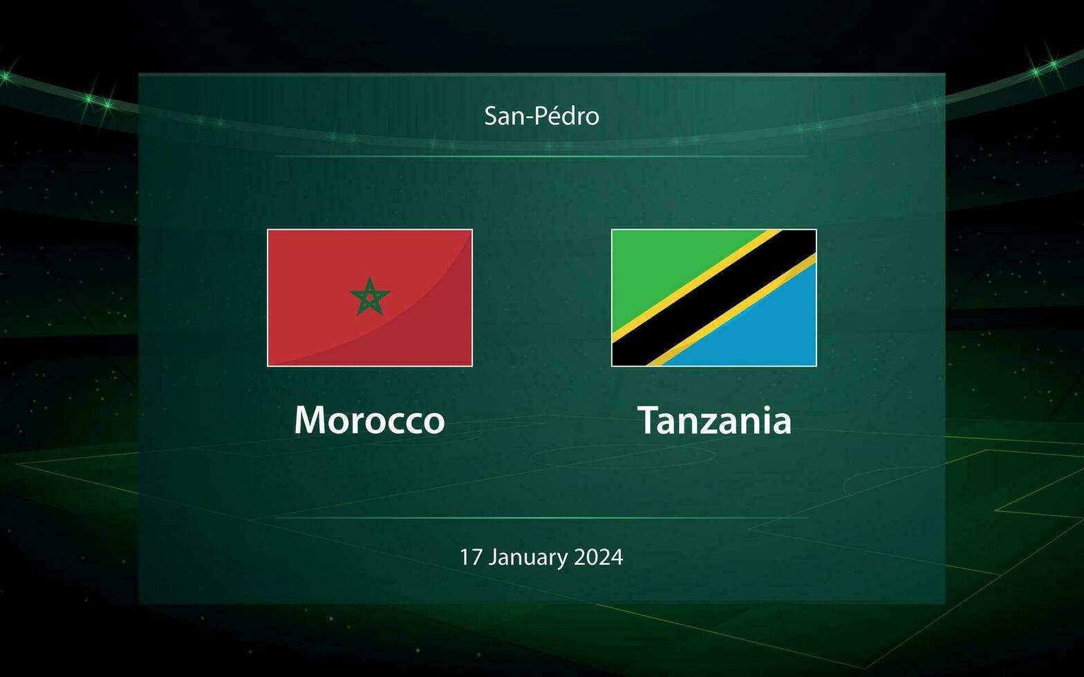 Morocco vs Tanzania. Football scoreboard broadcast graphic vector