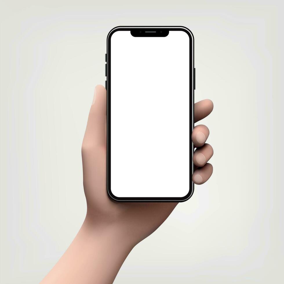 3d Cartoon hand holding mobile smart phone. vector