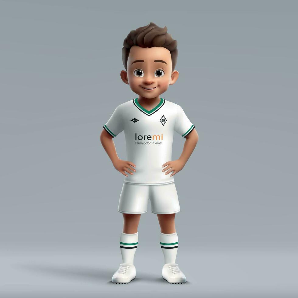 3d cartoon cute young soccer player in football uniform vector