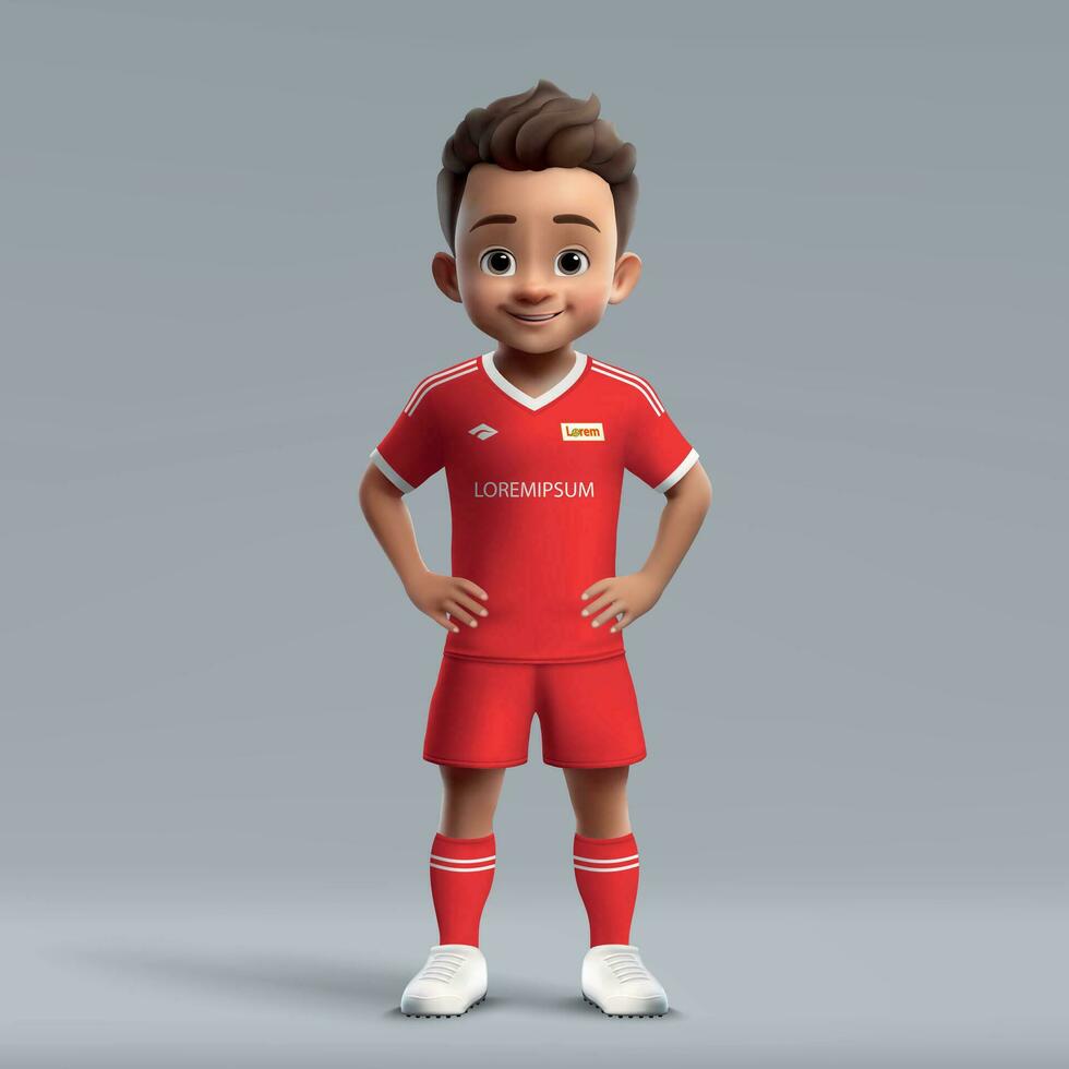 3d cartoon cute young soccer player in football uniform vector