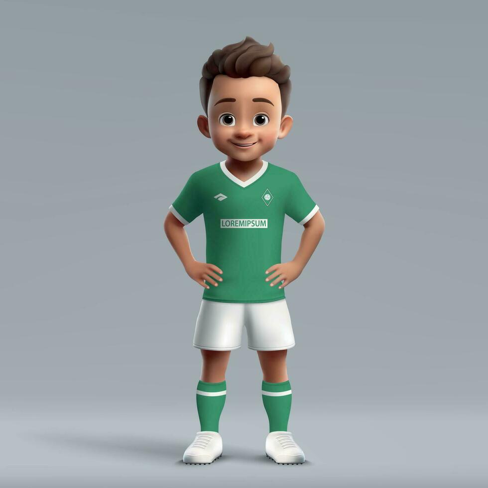 3d dibujos animados linda joven fútbol jugador en fútbol americano uniforme vector