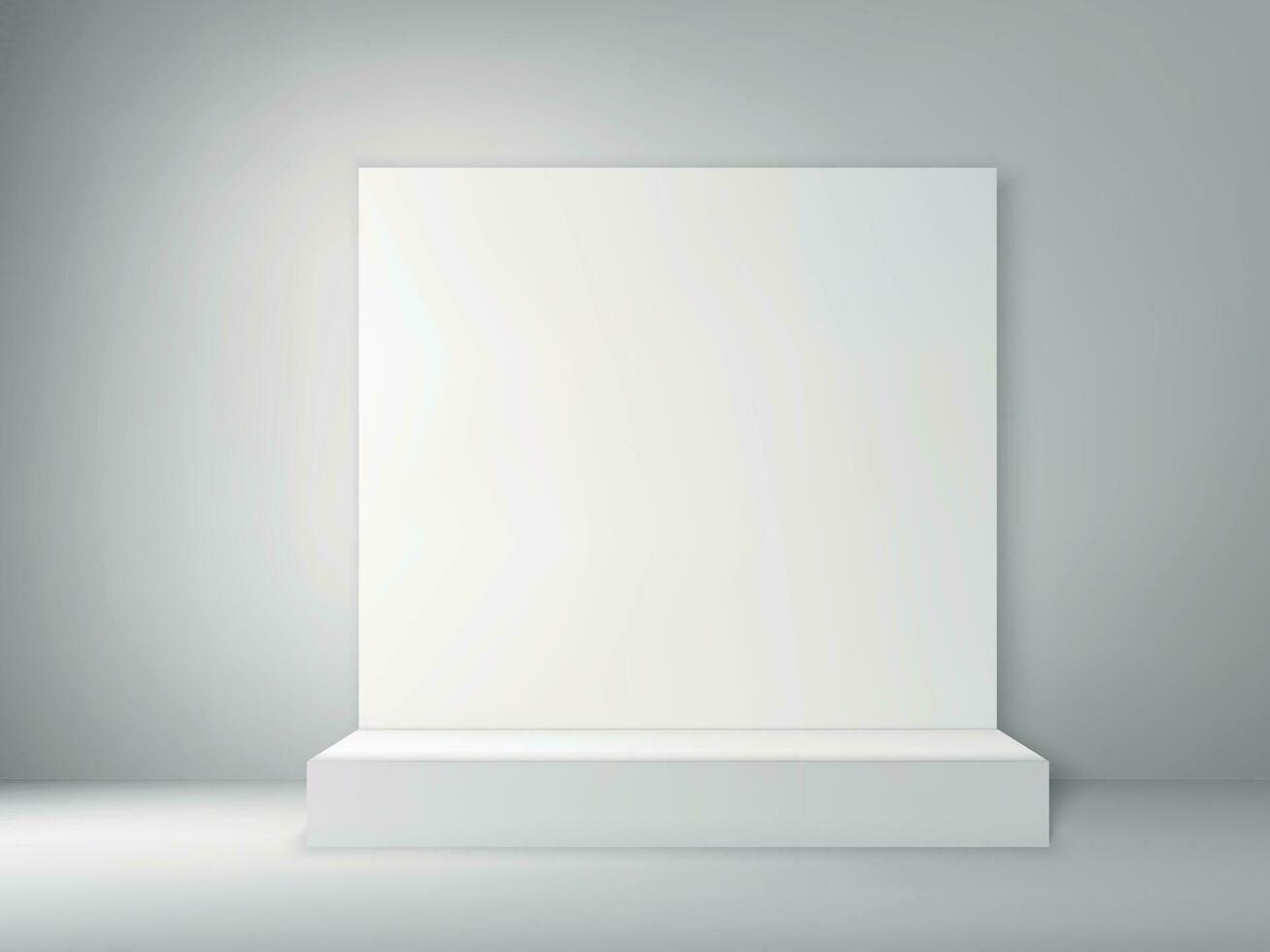 Empty white studio room with blank table podium. vector