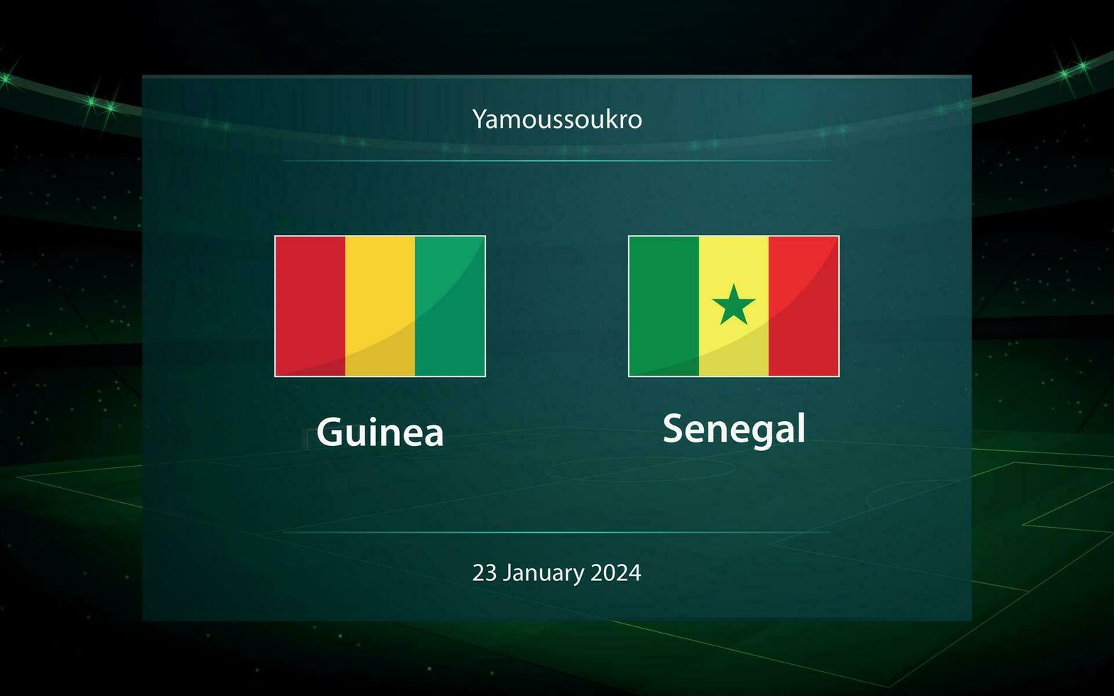 Guinea vs Senegal. Football scoreboard broadcast graphic vector