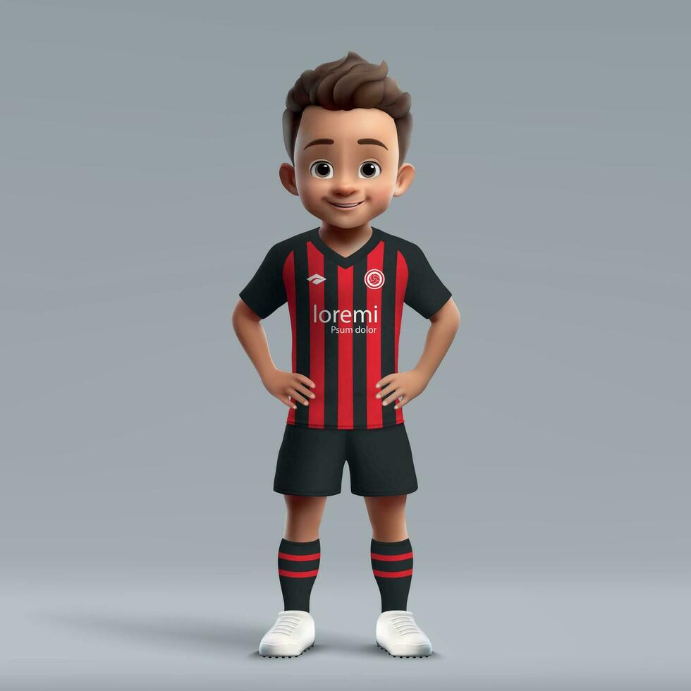 3d cartoon cute young soccer player in football uniform vector