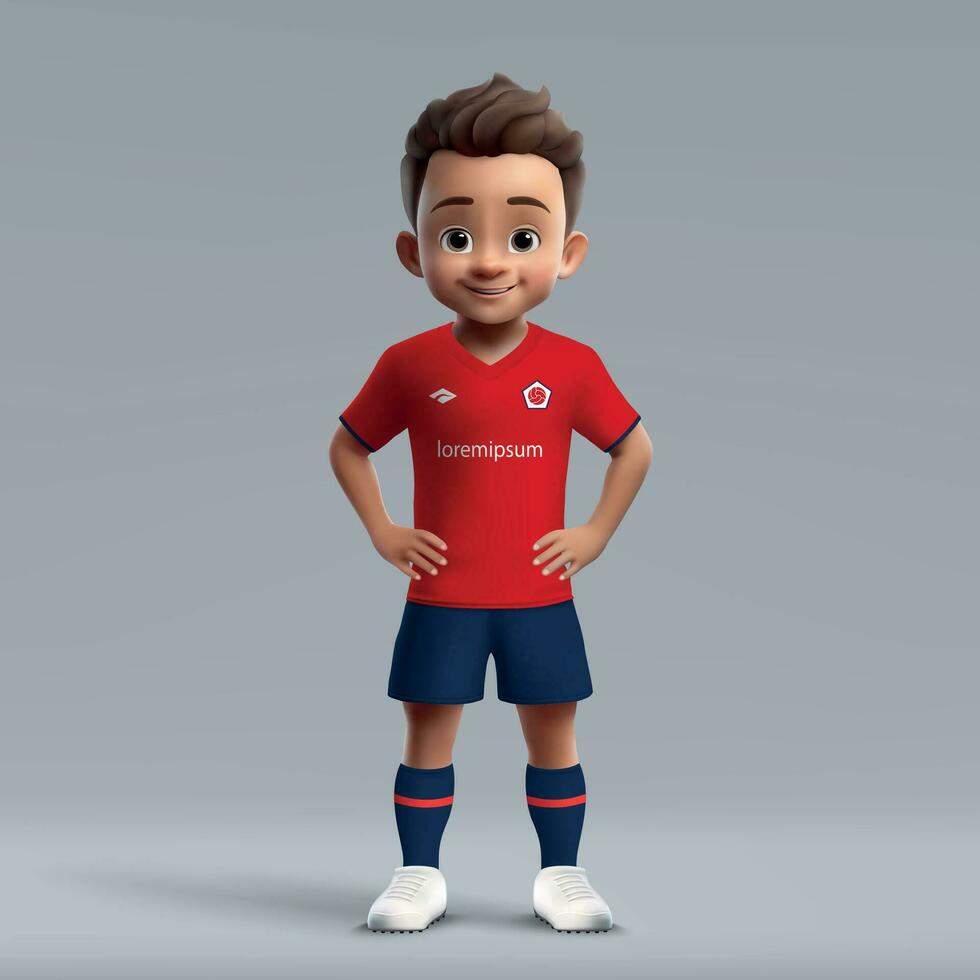 3d cartoon cute young soccer player in football uniform vector