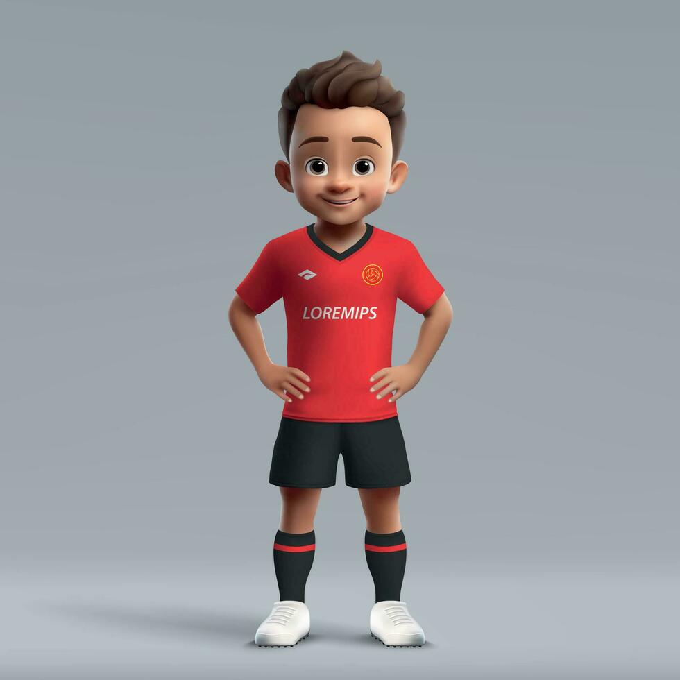 3d cartoon cute young soccer player in football uniform vector