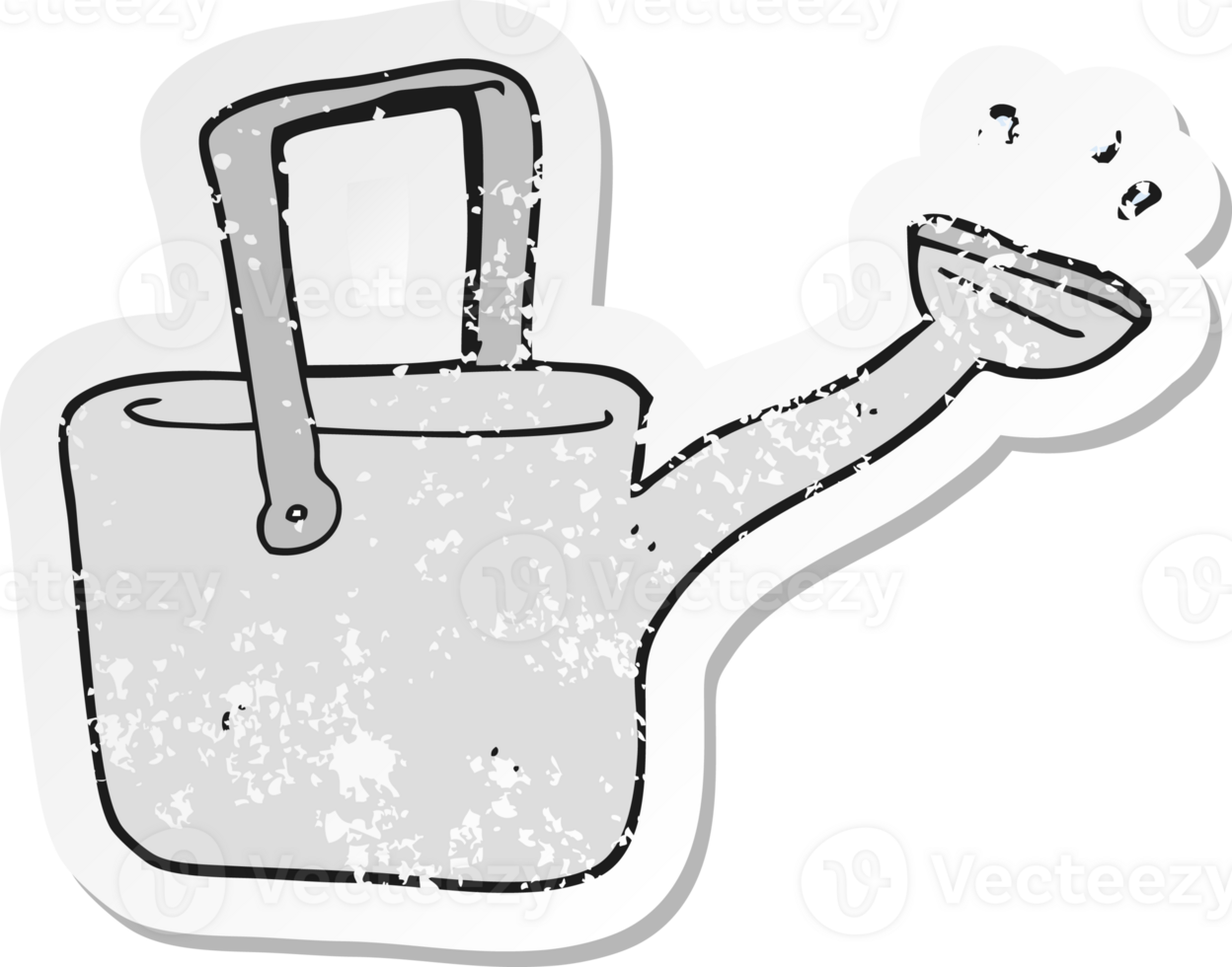 retro distressed sticker of a cartoon watering can png
