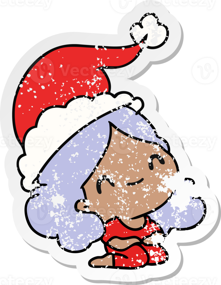 christmas distressed sticker cartoon of kawaii girl png