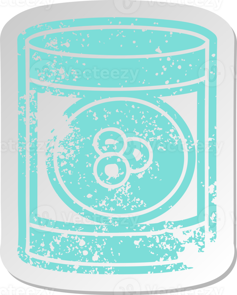 distressed old sticker of a can of peaches png