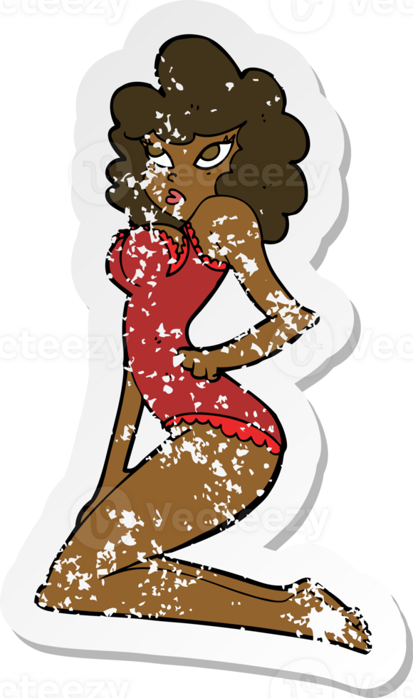 Retro-Distressed-Aufkleber einer Cartoon-Pin-up-Frau png