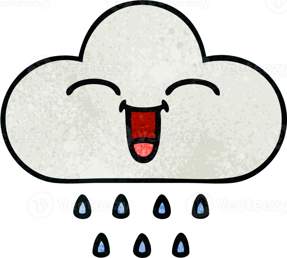 retro grunge texture cartoon rain cloud png