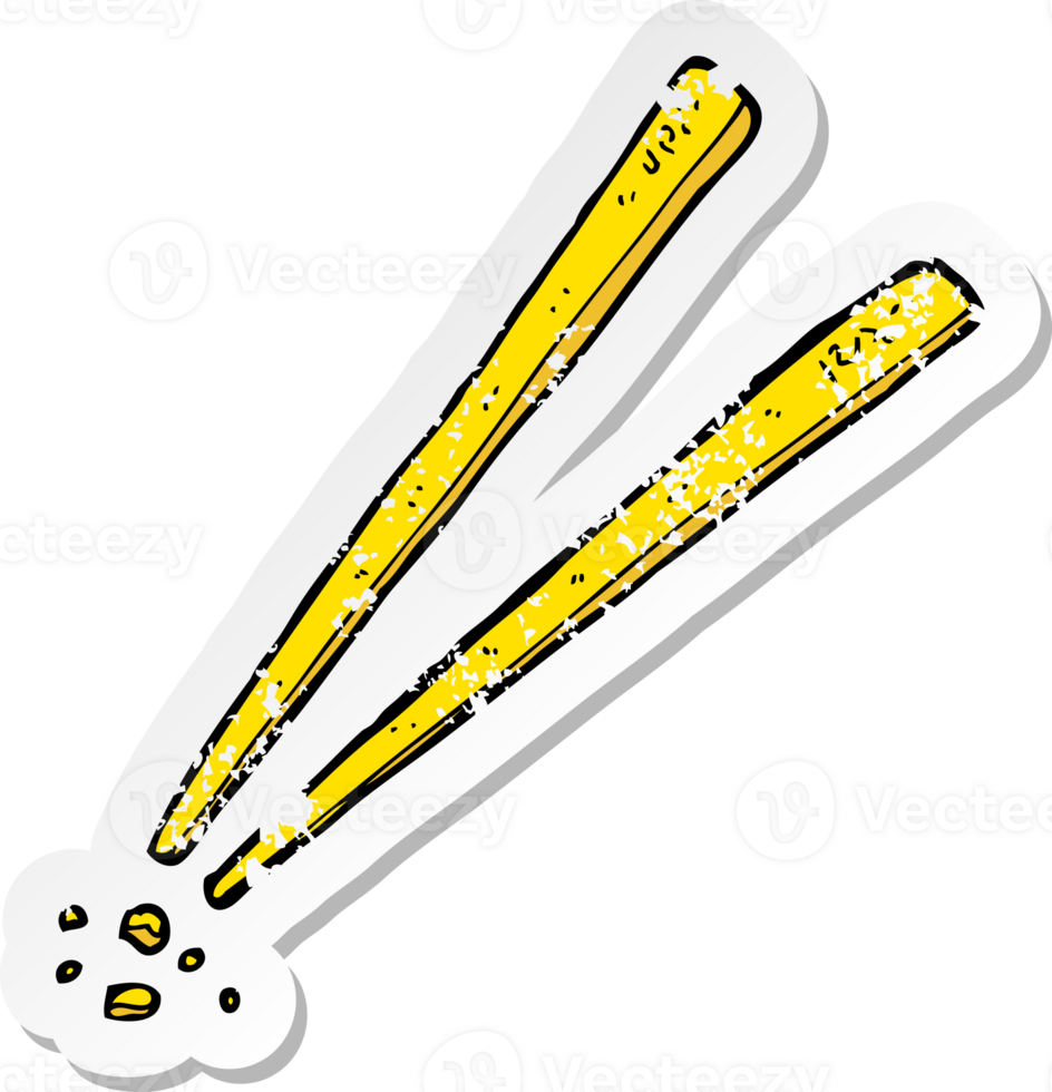 retro nödställda klistermärke av en tecknad ätpinnar png
