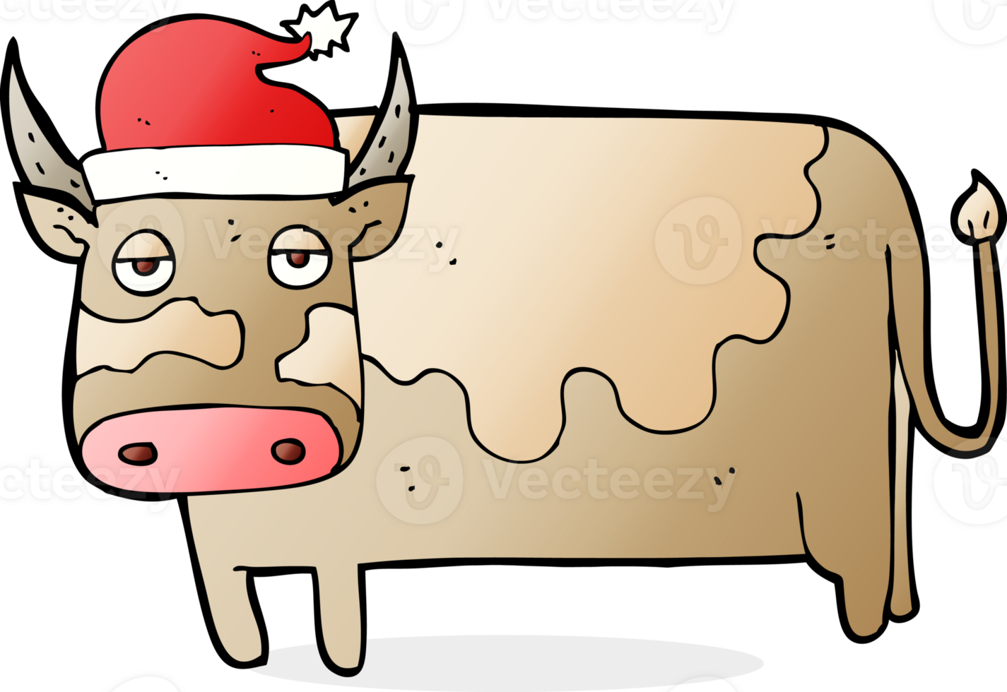 cartoon cow with christmas hat png