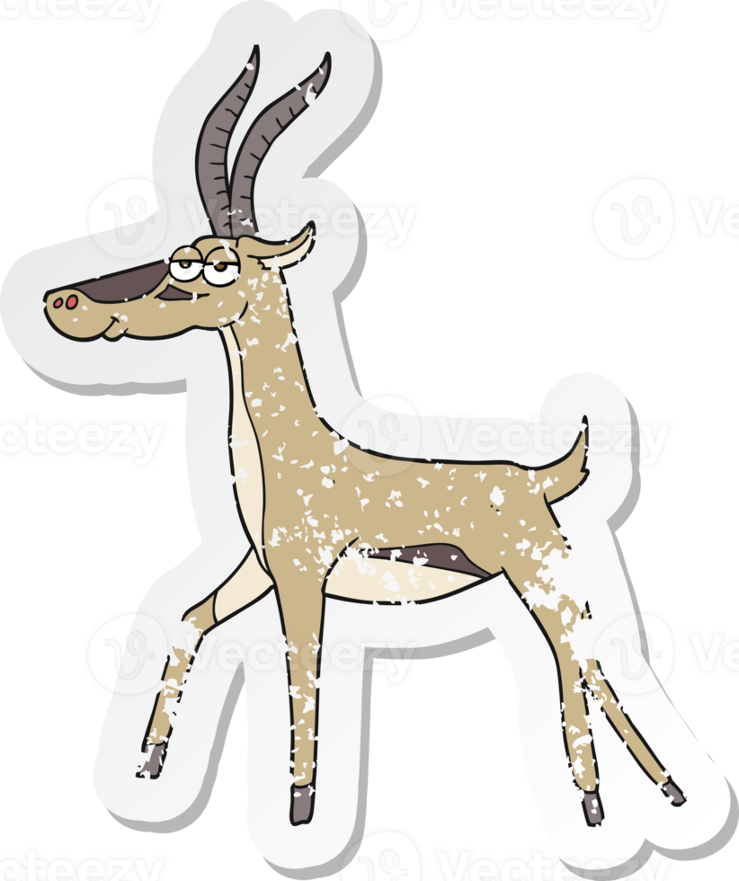 autocollant rétro en détresse d'une gazelle de dessin animé png