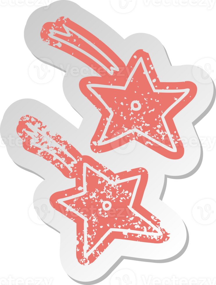 distressed old sticker of ninja throwing stars png