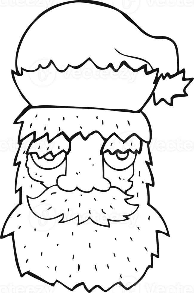 black and white cartoon tired santa claus face png