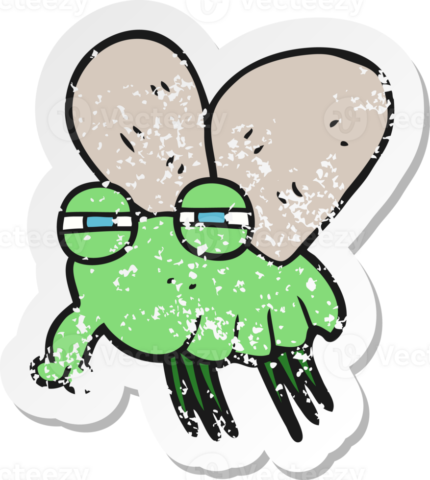 retro distressed sticker of a cartoon fly png