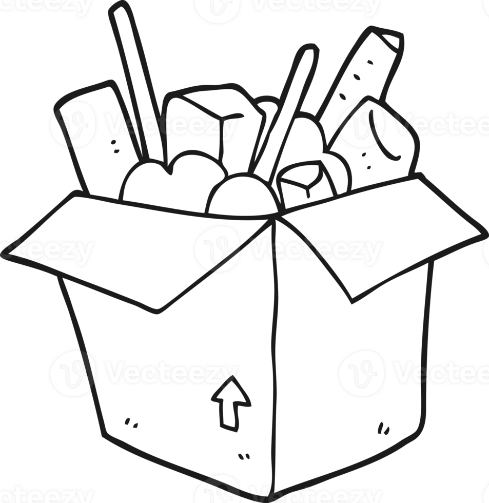 black and white cartoon box of things png