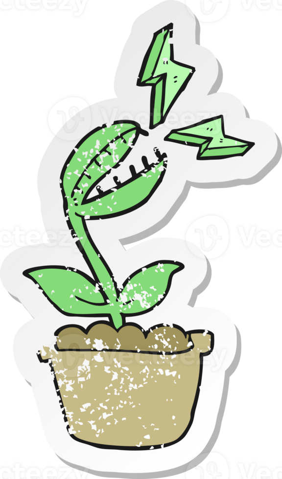 retro distressed sticker of a cartoon venus fly trap png
