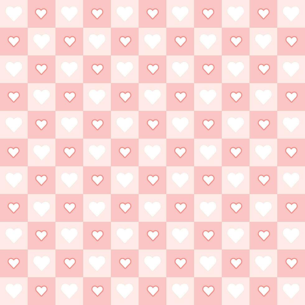 Valentine's day candy hearts and pink red white tartan plaid vector patterns. Heart check design seamless pattern. Illustration vector 10 eps.